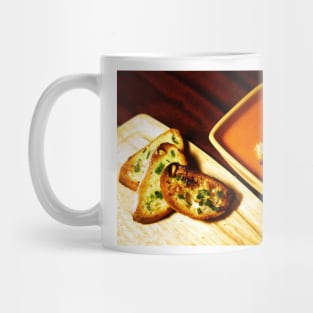 Tomato soup with Garlic bread. Mug